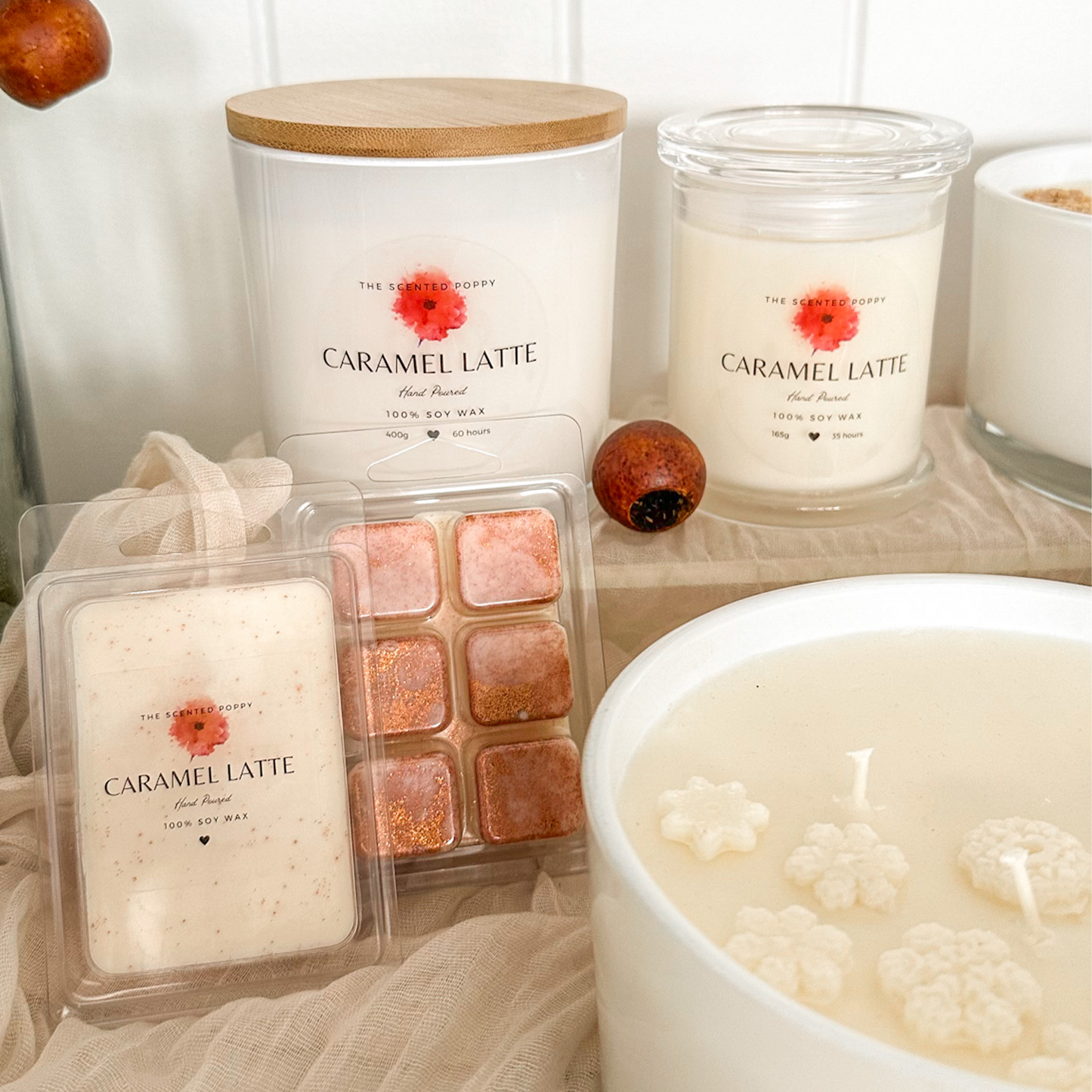 Triple-scented 100% Soy Candle Collection in Caramel Latte